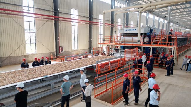 山东菏泽茂盛木业年产30万立方米刨花板项目首板顺利下线